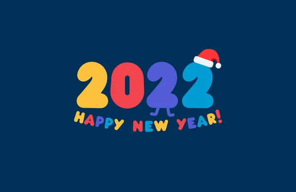 Šťastný Nový rok 2022 logo, barevná čísla s gratulacemi. Šablona blahopřání k novoroční zábavné párty, vánoční akci, titulku nebo logu kalendáře. Vektorová ilustrace — Stockový vektor