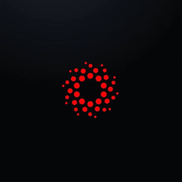 Abstraktní šablona loga vírových teček, koncept logotypu kulatého vektoru pro vědeckou technologii, lékařské vybavení a inovační produkt výzkumu, znak vektoru červené květiny — Stockový vektor