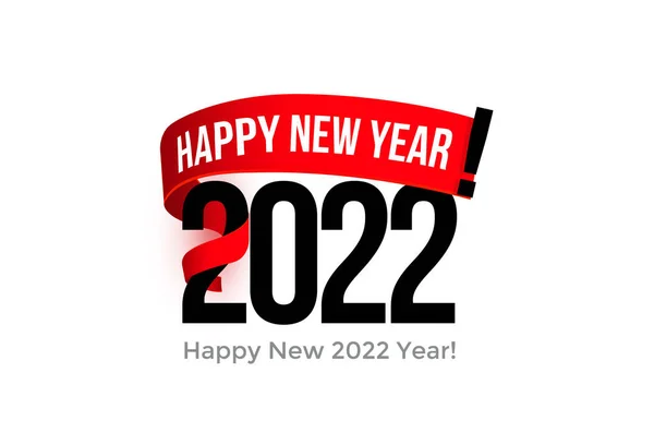 New Year poster design with 2022 numbers, happy new year wish on red ribbon, winter scarf. Vector illustration — Stock Vector