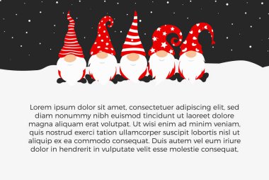 Cücelerle dolu yeni yıl 2022 poster tasarımı, Noel tatili dekorasyonu için Noel karakterleri, yeni yıl yatay afişi. Vektör illüstrasyonu