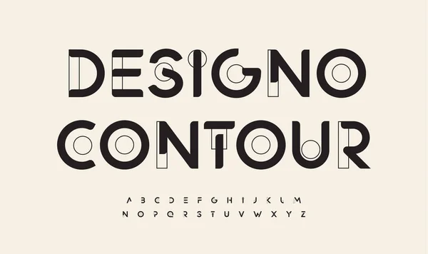 Letras de borda de corte de fonte desenhada geométrica delineiam o alfabeto de contorno de arte. Tipografia futurista minimalista para o logotipo da arquitetura moderna, monograma abstrato, hud scifi text, techno space lettering —  Vetores de Stock