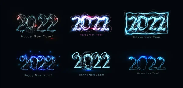 Realistyczne niebieskie błyskawice 2022 numery ustawione dla Szczęśliwego Nowego Roku karty, zaproszenie, kalendarz, plakat. Ilustracja wektora. — Wektor stockowy