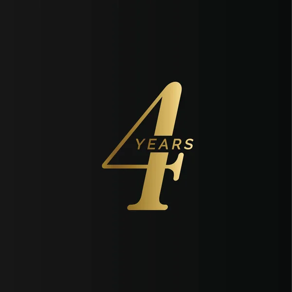 Évforduló cég logó, 4 év, négy arany szám, házassági évforduló, emléknap szimbólum készlet, arany év gyűjtemény. Születésnapi szimbólum, születésnapi jubileum, gratulációs jelvény, üdvözlő embléma — Stock Vector