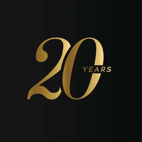 Logo de l'entreprise anniversaire, 20 ans, numéro d'or vingt, anniversaire de mariage, ensemble de symbole de date commémorative, collection année d'or. Symbole d'anniversaire, jubilé d'âge, insigne de félicitations, emblème de salutation — Image vectorielle