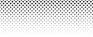 Love Heart Halftone Gradient Background, Black Solid And Outline Hearts Falling To White Fade, Seamless Minimal Romantic Pattern For Valentine Card, Wedding Decor, Modern Branding. Vector Illustration