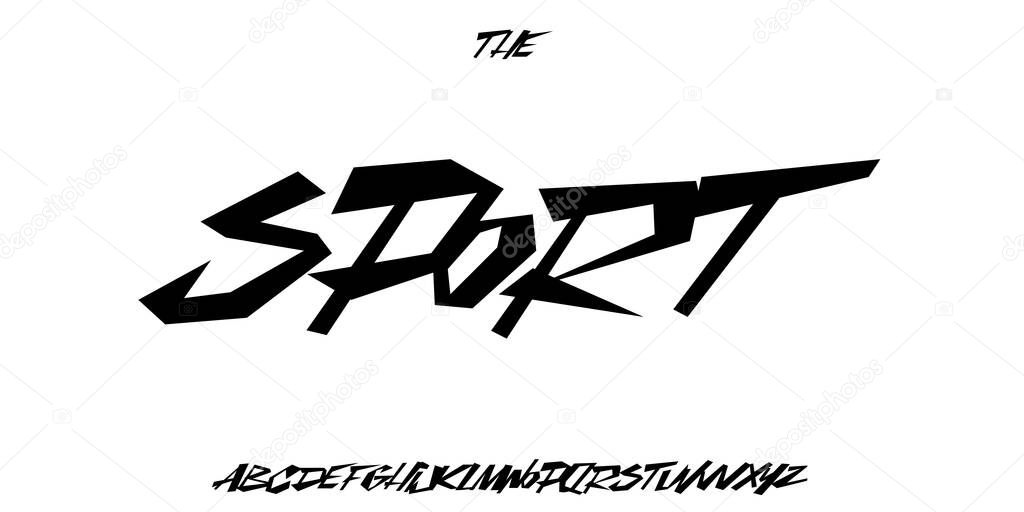 Fidgety jumpy sport font. Joyful groovy typeset. Crazy irrepressible alphabet, restless type. Dancing letters for street urban art, festival and carnival headline. Vector typographic design.