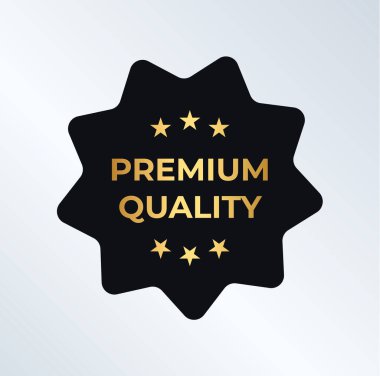 Kaliteli rozet, ambalaj, ekommerans, fiyat etiketleri, web sitesi afişleri, sosyal medya markaları için siyah altın rengi etiketler. Ürün güven logosu için en iyi rozetler. Vektör illüstrasyonu.