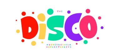 Havalı şişme balon font logosu alfabe festivali cesur renkli çocuk doğum günü için tipografi esprili karnaval posteri, acayip komik manşet, yaratıcı parti başlığı metni. Vektör tipi.