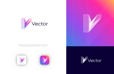 Yaratıcı Mimarlık Logosu 3D Hat Logosu Mühendislik Teknolojisi, Mimarlık Monogramı, Mimarlık Şirketi Markalaştırma Konsepti için V Harfi. Vektör İllüstrasyonu.