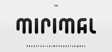 Minimum yuvarlak font logosu alfabesi bilim teknolojisi tipografisi, dijital forum konferans başlığı için cesur geometrik minimalist harfler, modern logotype yazı tipleri. Vektör tipi.