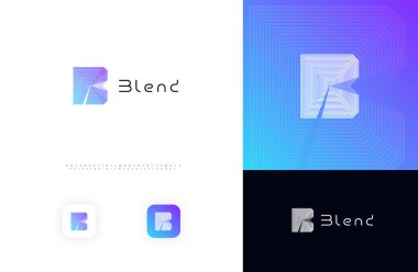 Line Geometric Logo Harfi B Monogram Dijital Bilim Mimarisi Girişim Kimlik Markası Etiketi Modern Sans Serif Yazı Tipi Alfabesi ile Tasarım. Vektör İllüstrasyonu.