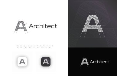 Mimari Mimari Logosu, Teknik Taslak Logosu, Şebeke Harfi A. İnşaat Şirketi Monogramı, Gayrimenkul, Alfabe Yazıtipi Mimari Mühendis Markası. Vektör İllüstrasyonu.