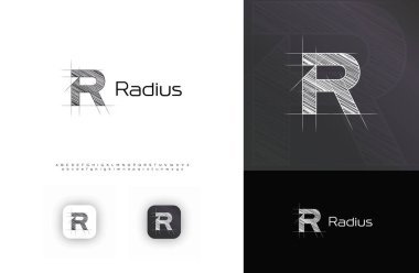 Mimari Mimari Logosu, Teknik Taslak Mimari Logosu, Çapraz Ağ Harfi R İnşaat Şirketi Monogramı, Emlak Mühendis Markası. Vektör Logoları Alfabe Yazıtipi.