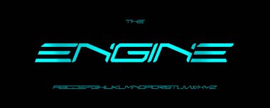 Fütürist Yazı Tipi Logosu Alfabe Vektörü Geniş Geometrik Harfler Modern Tipografi, Genişletilmiş Tipografik Tasarım Metni, Dijital Poster Başlığı, Tip Sembol Logosu, Sans Serif Yazı Tipleri. Vektör Yazıtipi.