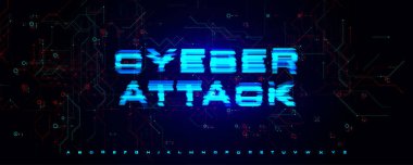 Siber Saldırı Yazı Tipi Yazı Tipi Logosu Alfabe Vektörü Mavi Arıza Harfleri Modern Typography, Malware Siber Saldırı Başlık Metni Dijital Tasarımı, Güvenlik Uyarısı, Sans Serif Yazı Tipleri. Vektör Yazıtipi.