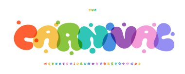 Karnaval Baloncuğu Alfabesi Cesur Harfler Komik Festival Yazı Tipi Parlak Fiesta logosu Renkli Manşet, Doğum Günü, Neşeli Renkli Tipografi, Çocuk Bölgesi Oyun Odası Logosu. Vektör Tipografik Tasarımı.
