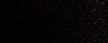 Futuristic dark hexagon honeycomb tech background, red glowing particles for cyber, data, gaming, esports, fintech, data science. Black Hi-tech backgrounds for banners and apps. Vector illustration.