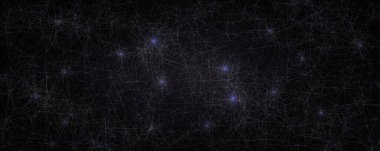 Nöral Ağ Hatları Siyah Arkaplanda Sinyal Işığı Noktaları. Veri Bilimi için Fütürist Teknoloji İlham Veren Tasarım, Nöro Laboratuvarı, Yapay Zeka Teknolojisi, Makine Öğrenme Düzeni. Vektör İllüstrasyonu