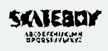 Kaba Yazı Tipi Logosu Alfabesi Korku Tipografisi, Punk Müzik Başlığı için Psikopat Tasarımı, Yazım Posteri Başlığı, Grunge Hand Eğri Yazı Tipleri. Vektör Yazıtipi.
