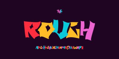Creative Rough Font Logosu Alfabe Vector Silly Letter Set Modern Typography, Psychedelic Typographic Design for Punk Music Poster Manşet, Grunge Calligraphy, Destroy Fonts. Vektör Yazıtipi.