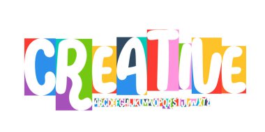 Creative Font Logo Alfabe Blokları Modern Typography, Fun Art Creativity Typographic Design for Bright Summer Poster Manşeti, Color Type Sembol Logotype, Renkli Yazı Tipleri. Vektör Yazıtipi.