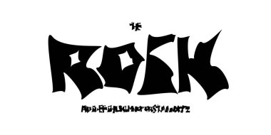 Rough Rock Yazı Tipi Logosu Alfabesi Korku Tipografisi, Punk Müzik Başlığı için Psikopat Tasarımı, Yazı Tutanağı Başlığı, Grunge Hand Eğri Yazı Tipleri. Vektör Yazıtipi.