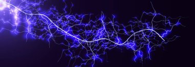 Elektrik Enerjisi Yıldırım Plazması, Mavi Neon Soyut Yıldırım Arkaplanı, Parlak Kıvılcım Güç Akım Voltajı Ağ Bağlantıları Dijital Siber Teknoloji Veri Darbesi. Vektör İllüstrasyonu