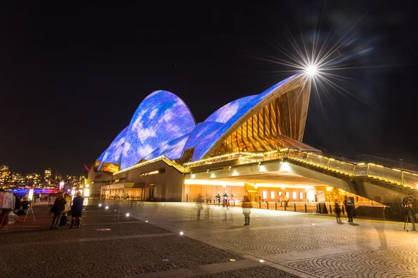 Città illuminata di Sydney durante la Vivida Sydney 2016 Immagini Stock Royalty Free