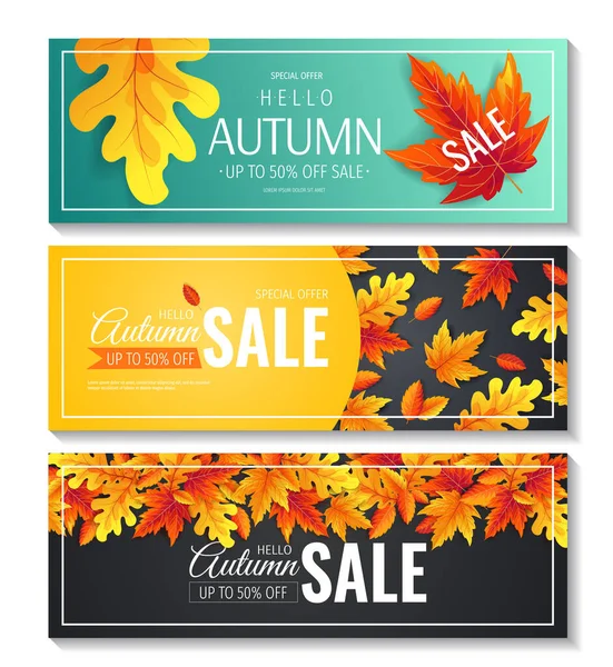 Autunno Vendita Banner Con Foglie Arancio Caduto Albero — Vettoriale Stock