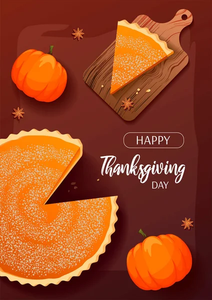 Herfst Thanksgiving Wenskaart Met Pompoenen Taart — Stockvector