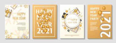 Mutlu yıllar 2021 tebrik kartları seti. Yeni yıl kartları tasarımı.
