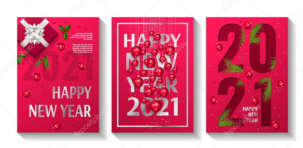 set of happy new year 2021 greeting cards. New year cards design.