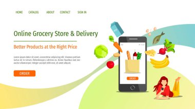 Telefonda vektör illüstrasyon çevrimiçi yemek teslimatı