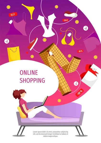 Shopping Online Divano Vettoriale Illustrazione — Vettoriale Stock