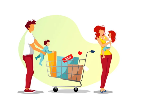 Familie Kauft Produkte Online Shopping Konzept Vektor Illustration — Stockvektor