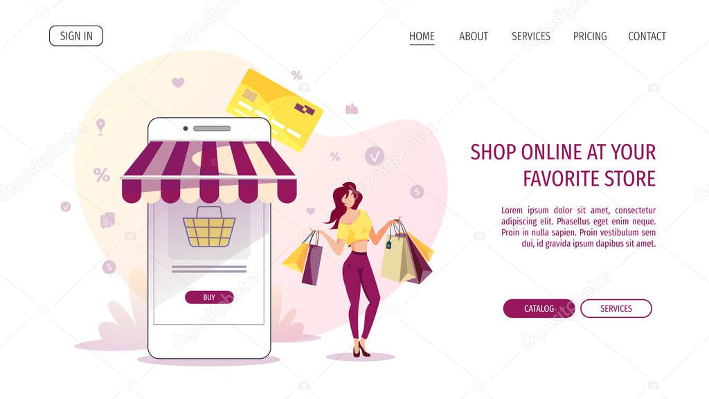 shopping online with credit card vector illustration