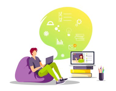 Çevrimiçi eğitim ve öğrenme simgelerinin vektör illüstrasyonu