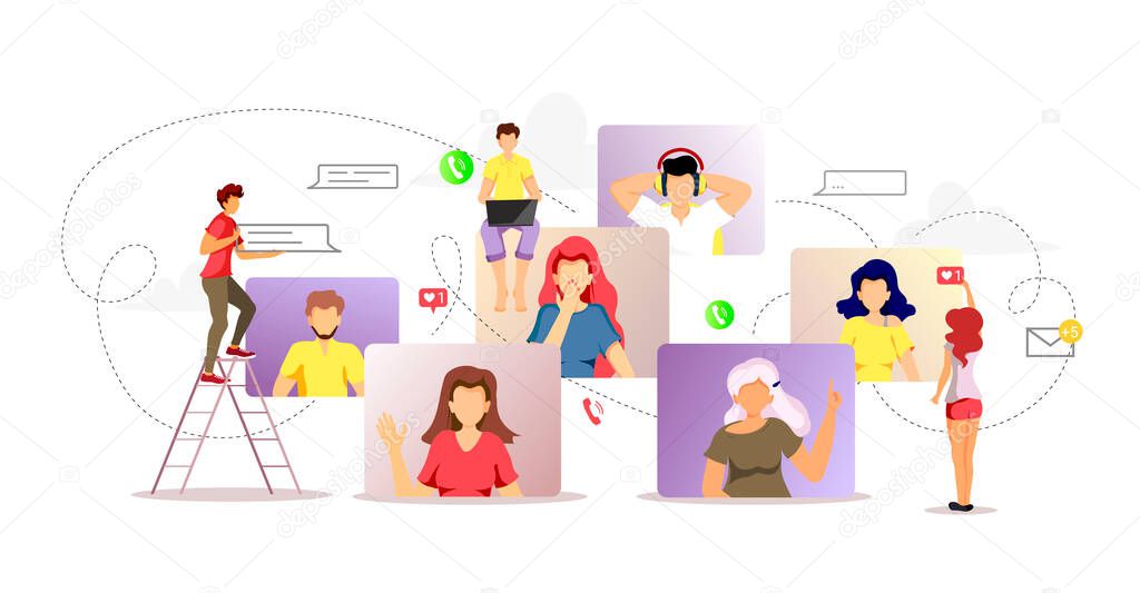 vector illustration of video conferencing on computer concept with people