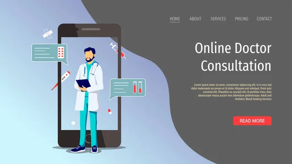 Doctor Sosteniendo Tableta Consulta Línea Médico Concepto Vector Ilustración — Vector de stock