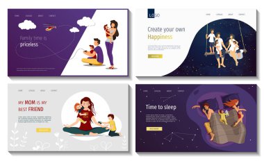 Mutlu aile, aşk, mutluluk, ebeveynlik, çocukluk, tatiller, değerler, dinginlik, açık hava, doğa için web sayfası tasarım şablonları. Posterler, afişler, web sitesi geliştirmeleri için mükemmel.