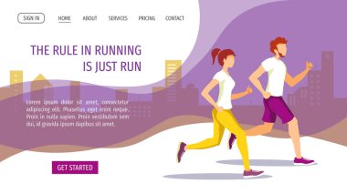 Koşu, Spor, Spor, Spor, Sağlıklı Yaşam Stili için web sayfası tasarım şablonu. Poster, pankart, pankart, web sitesi, broşür için vektör ilülasyonu.