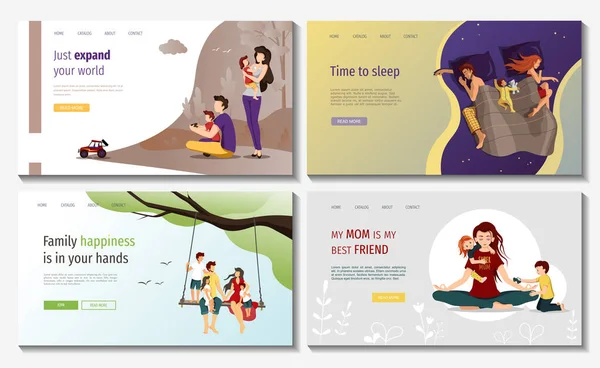 Σύνολο Προτύπων Σχεδιασμού Ιστοσελίδας Για Την Ευτυχισμένη Οικογένεια Την Αγάπη — Διανυσματικό Αρχείο