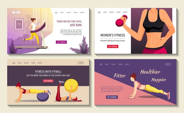 Állítsa Weboldal Design Sablonok Sport Női Fitness Edzés Képzés Egészséges — Stock Vector