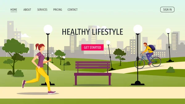 Spor Sağlıklı Yaşam Tarzı Açık Hava Şehir Parkı Için Web — Stok Vektör