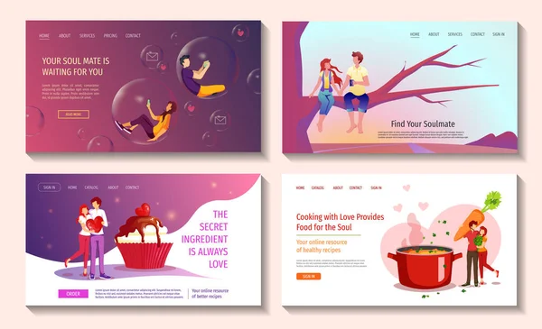 Ensemble Pages Web Pour Saint Valentin Heureuse Avec Les Jeunes — Image vectorielle