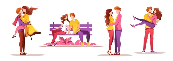 愛の若いカップルとハッピーバレンタインデーのためのウェブページのセット バレンタインデー ロマンチックなコンセプト バナー ポスター カード ウェブサイトのベクトルイラスト — ストックベクタ
