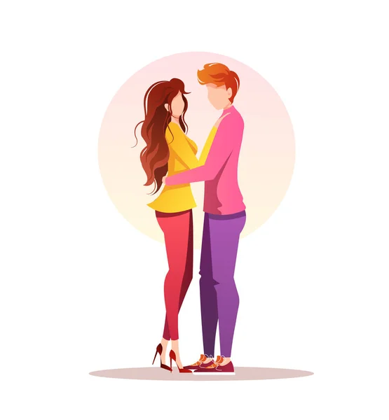 恋のカップル 愛する男の抱擁の女性 バレンタインデー ロマンチックな 日付の概念 バナー ウェブサイト ポスター カードのベクトルイラスト — ストックベクタ