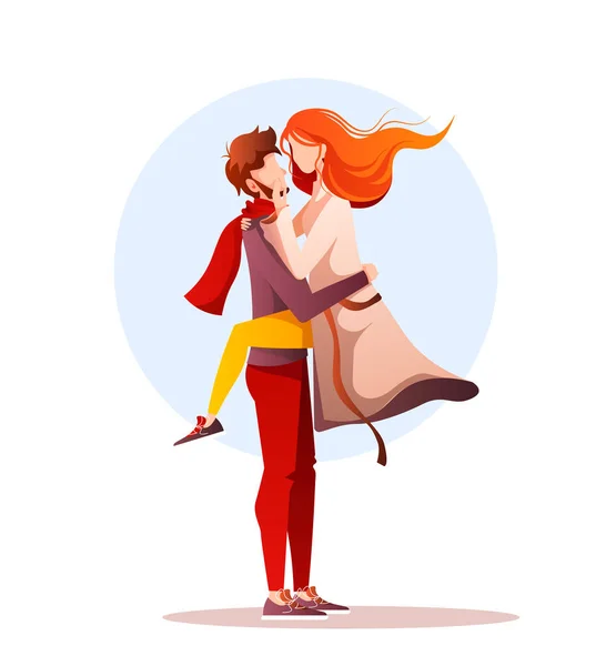 恋のカップル 腕の中で女を抱いている男を愛する バレンタインデー ロマンチックな概念 バナー はがき ポスター カードのための絶縁ベクトルイラスト — ストックベクタ