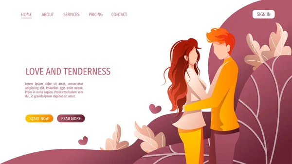 Pareja Joven Enamorada Hombre Cariñoso Abrazando Mujer Relación Amor San — Vector de stock