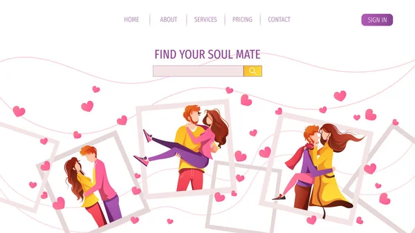 Jogo Páginas Web Dia Valentim Feliz Com Pares Jovens Amor — Vetor de Stock